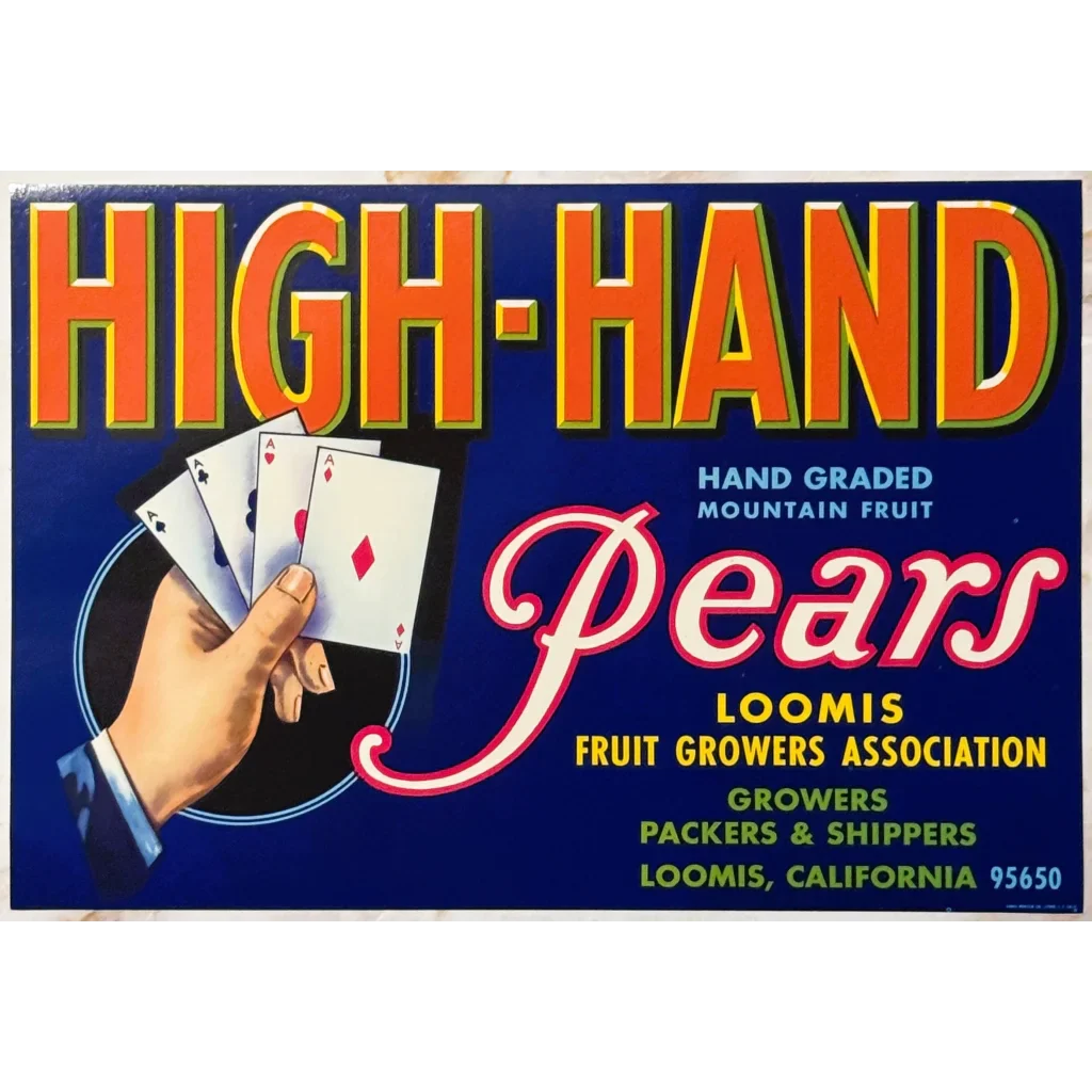 Vintage 70s High Hand Pear Label Brings Loomis Charm to Life