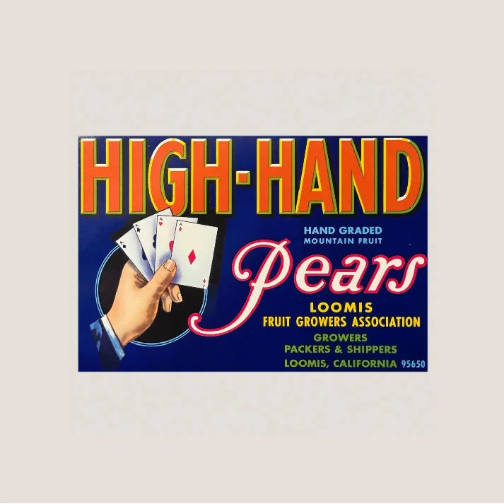 Vintage 70s High Hand Pear Label Brings Loomis Charm to Life