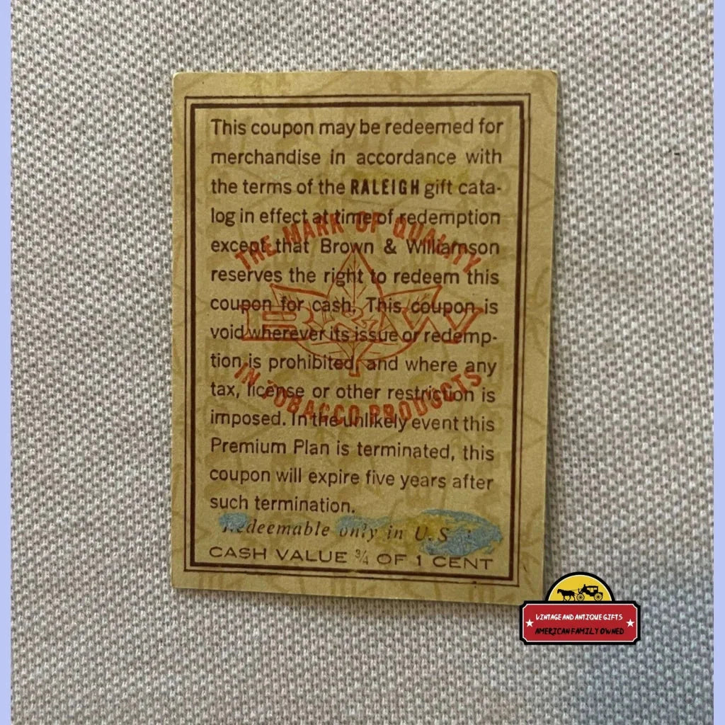 Rare 60s 70s Raleigh Tobacco Coupons Brown and Williamson Collectible