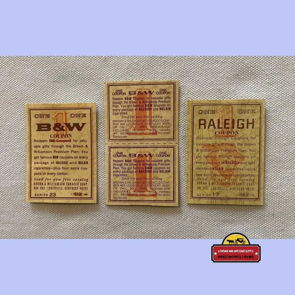 Rare 60s 70s Raleigh Tobacco Coupons Brown and Williamson Collectible