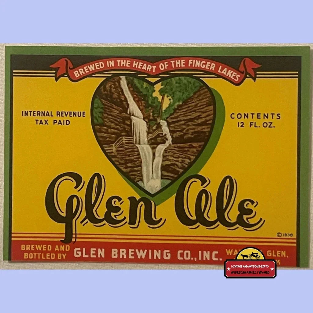 Rare Vintage Glen Ale Label from 1930s Watkins Glen Brewery