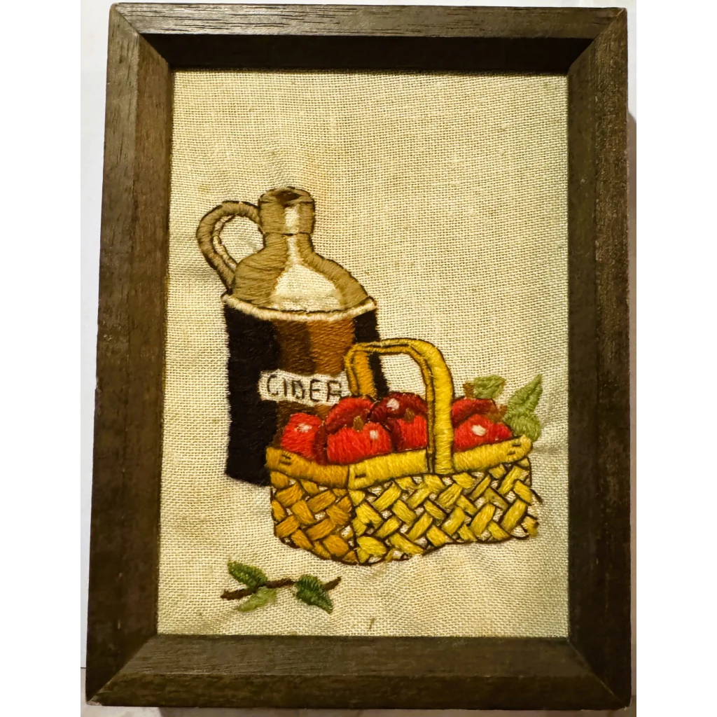 Vintage Sunset Designs Crewel Embroidery Cider Jug Art