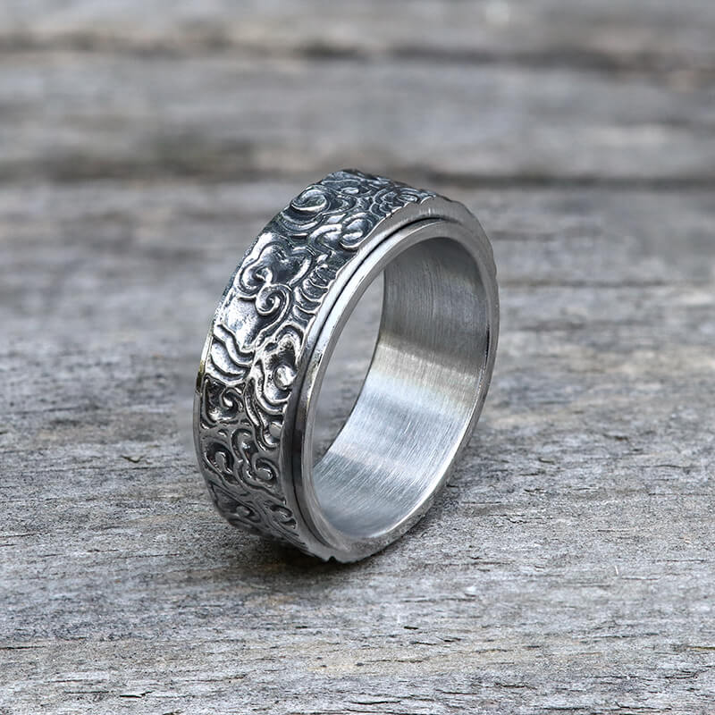 Vintage Auspicious Cloud Stainless Steel Spinner Ring