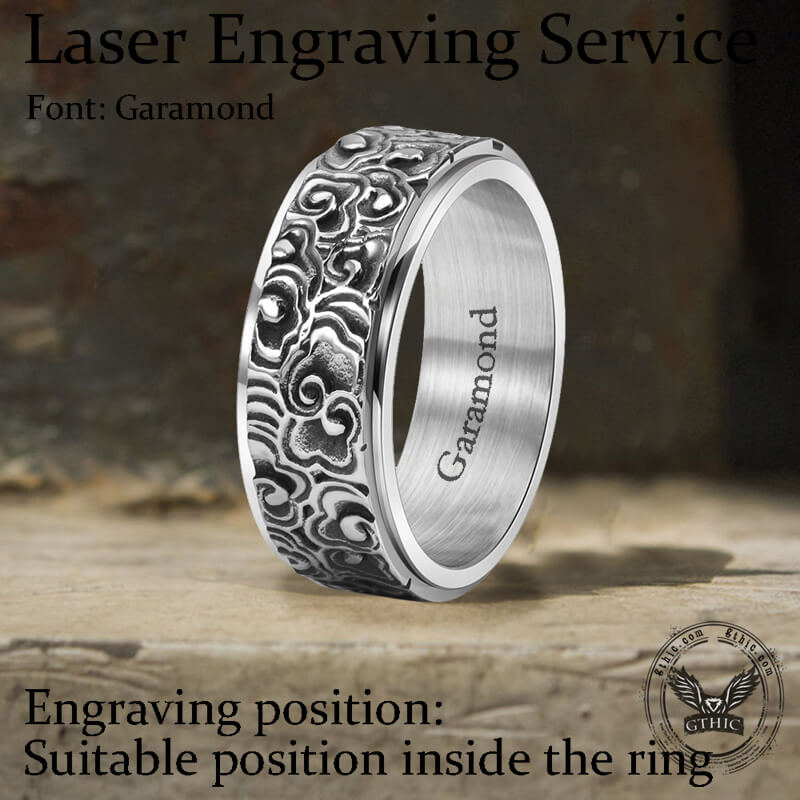 Vintage Auspicious Cloud Stainless Steel Spinner Ring
