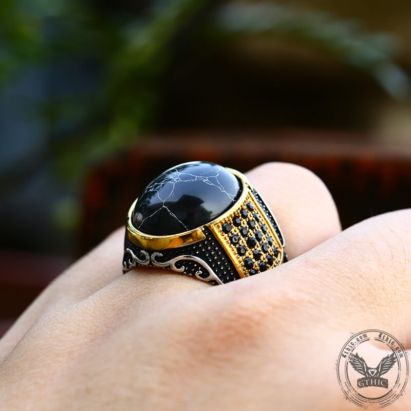 Vintage Black Stone Stainless Steel Gemstone Ring