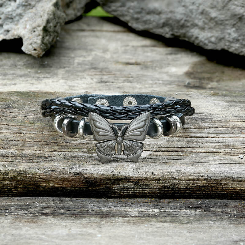 Vintage Butterfly Alloy Leather Bracelet