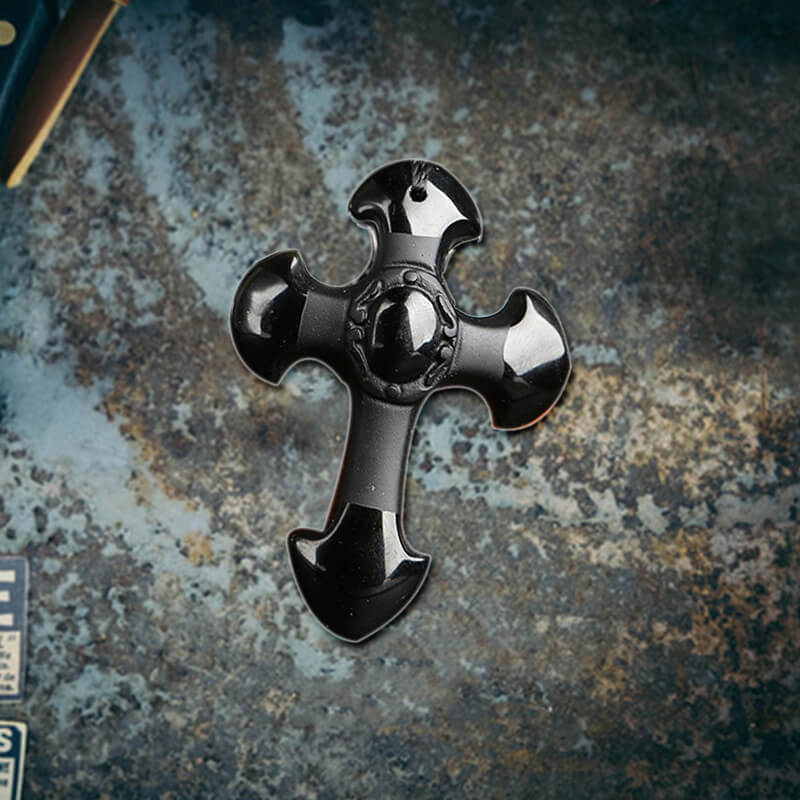 Vintage Cross Obsidian Frosted Pendant