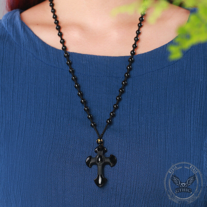 Vintage Cross Obsidian Frosted Pendant