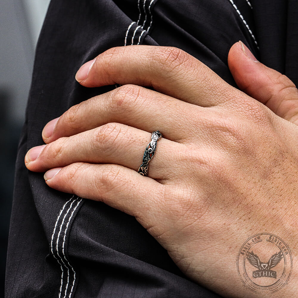 Anillo vintage de acero inoxidable con alas de plumas