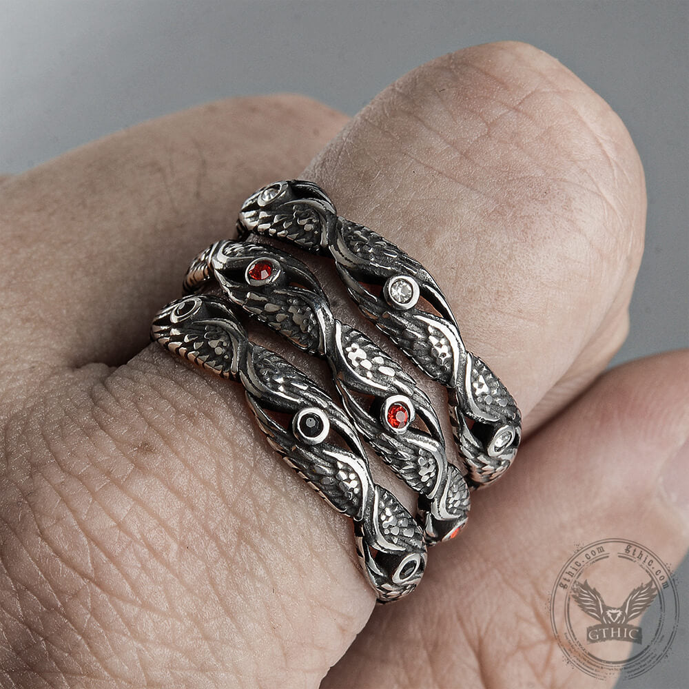 Anillo vintage de acero inoxidable con alas de plumas
