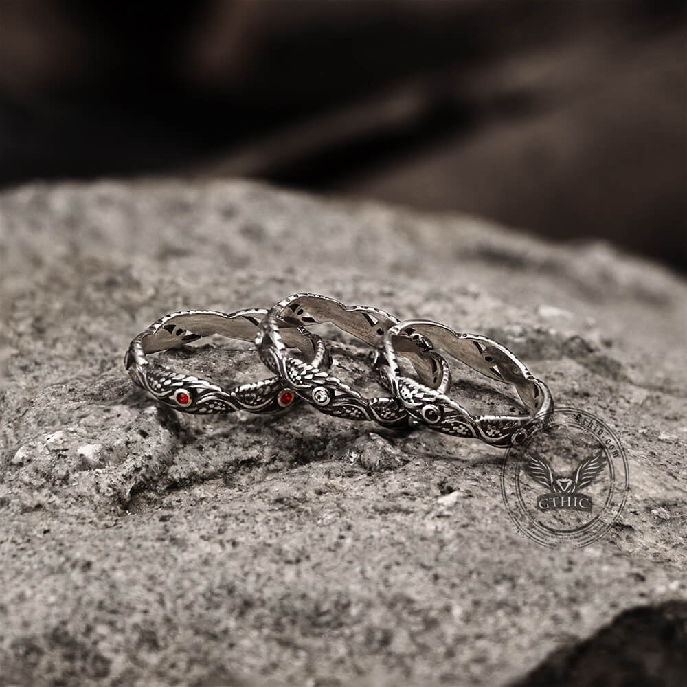 Anillo vintage de acero inoxidable con alas de plumas