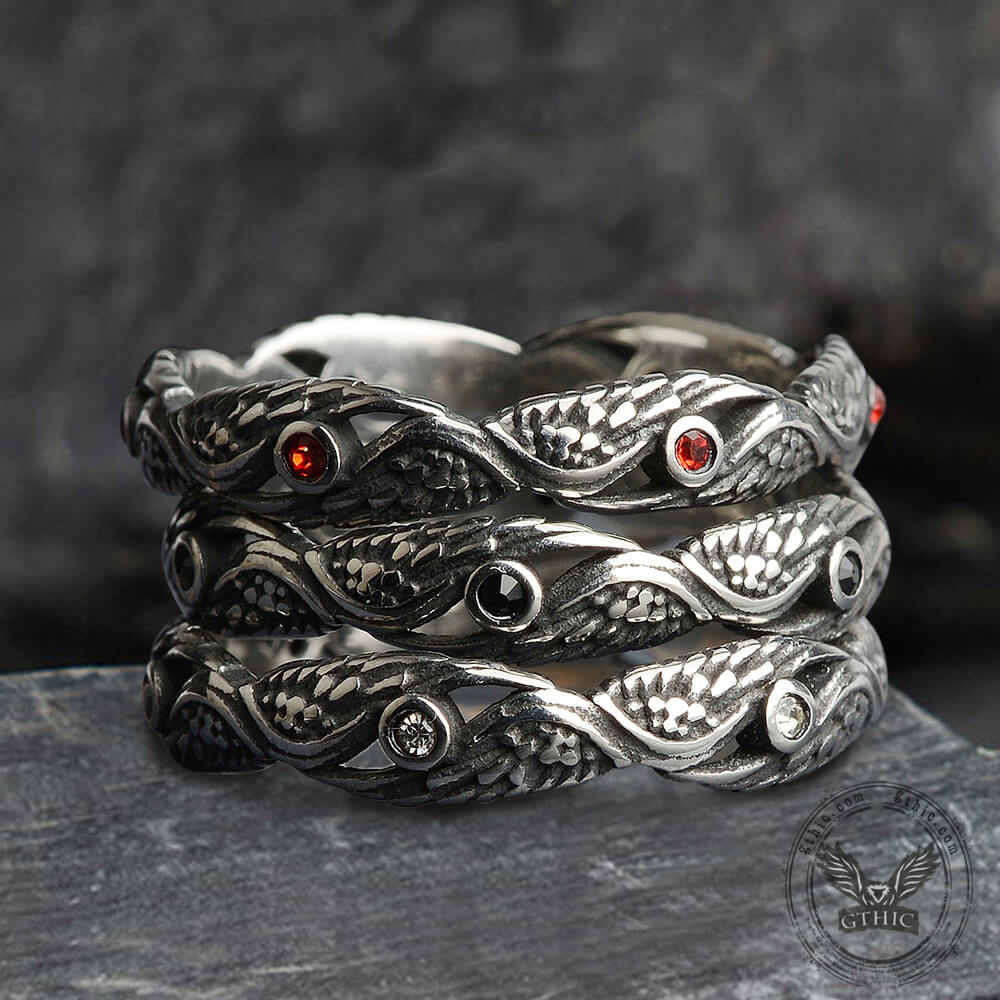 Anillo vintage de acero inoxidable con alas de plumas