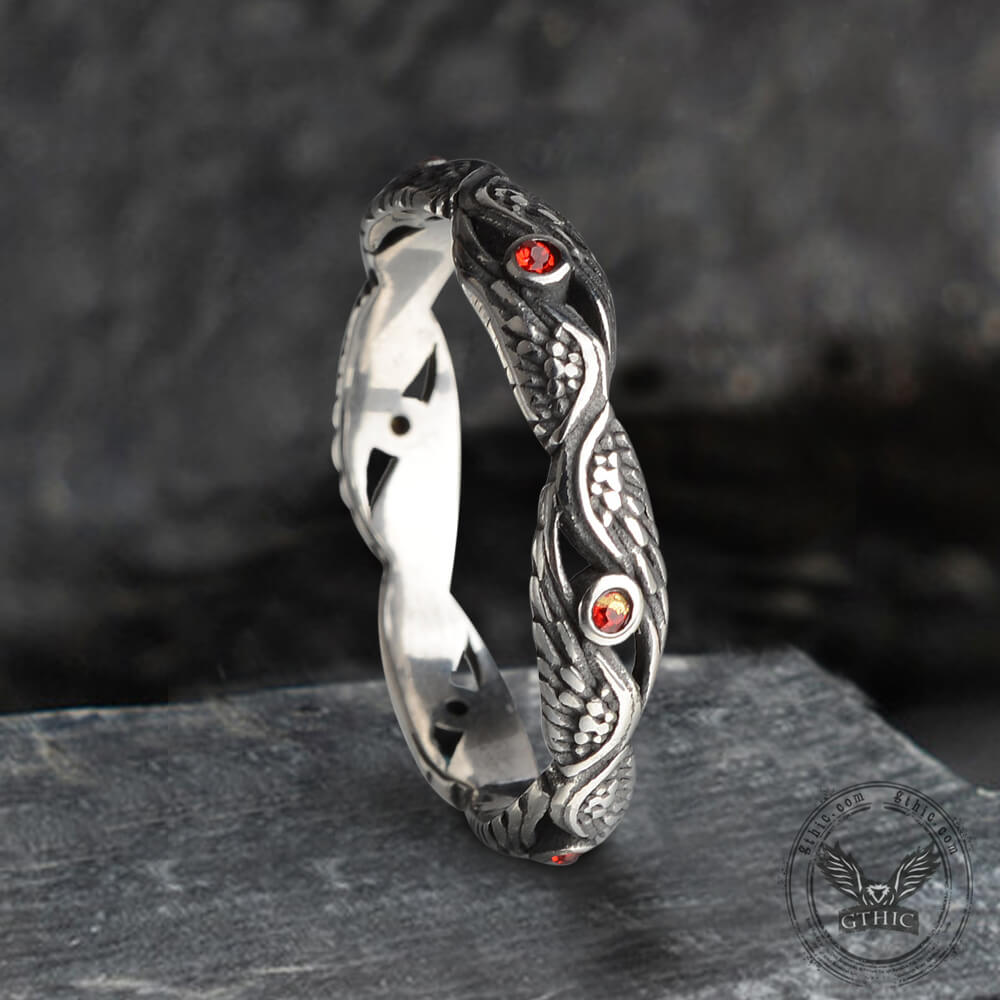 Anillo vintage de acero inoxidable con alas de plumas