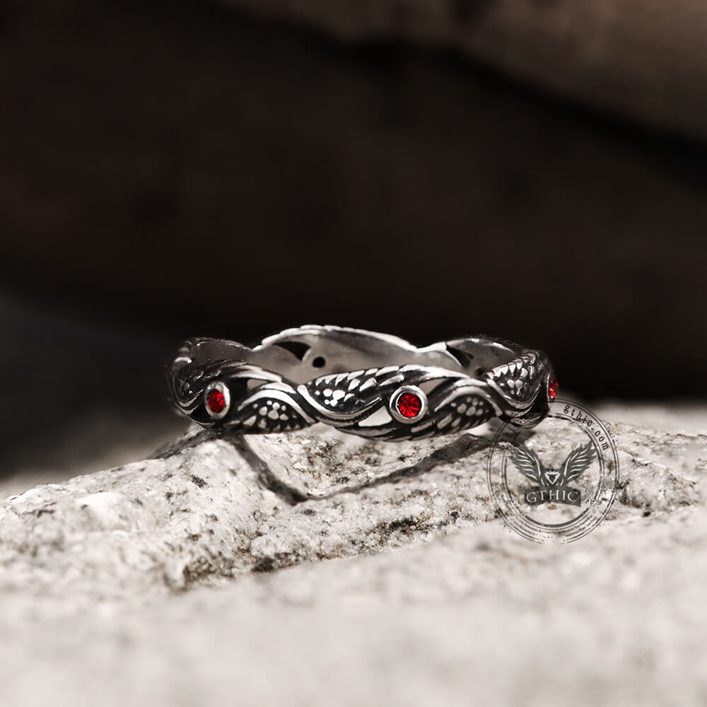 Anillo vintage de acero inoxidable con alas de plumas