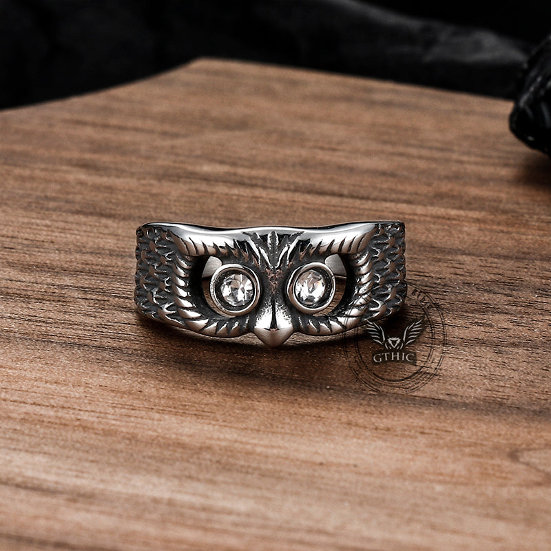 Vintage Gem-set Owl Stainless Steel Ring