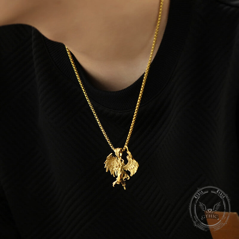 Vintage Guardian Angel Wings Stainless Steel Pendant