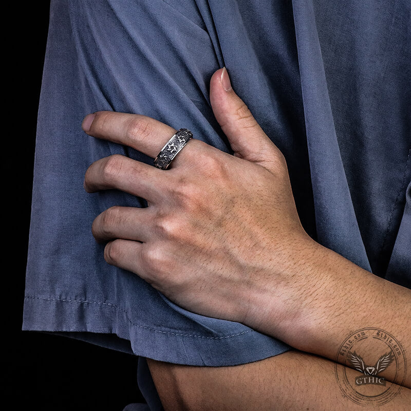 Anillo giratorio de acero inoxidable con hexagrama vintage