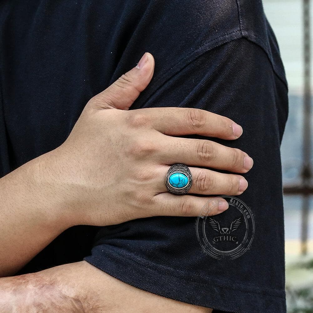 Anillo de acero inoxidable con piedras preciosas y diseño vintage