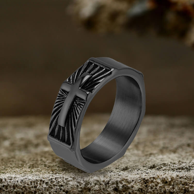 Vintage Polished Cross Pattern Stainless Steel Ring