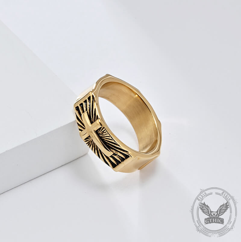Vintage Polished Cross Pattern Stainless Steel Ring