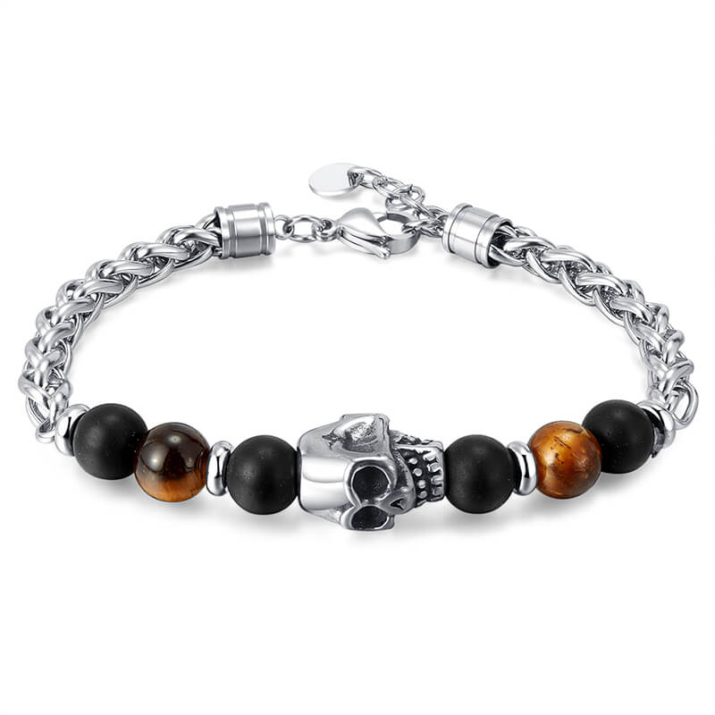 Vintage Skull Tiger Eye Stainless Steel Bracelet