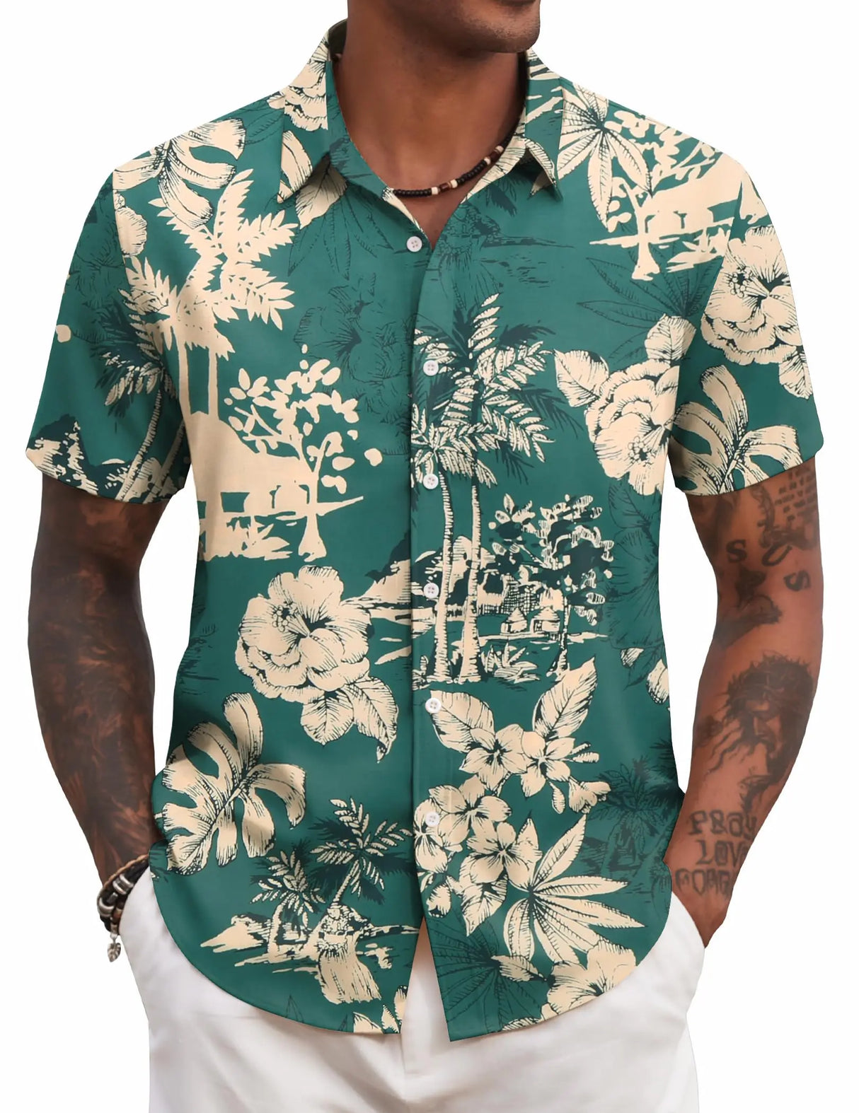 COOFANDY Mens Short Sleeve Floral Shirts Hawaiian Print Shirts Summer Vacation Shirts - Lootquake