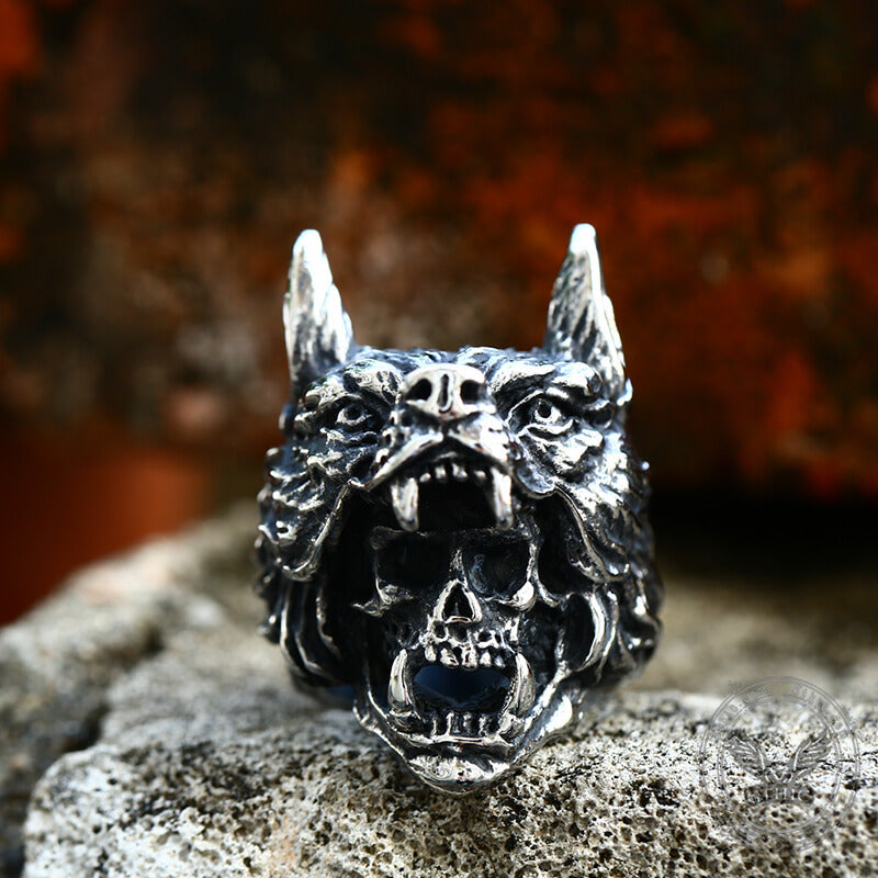 Anillo de calavera de acero inoxidable de Wolf Warrior