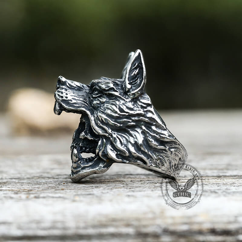 Anillo de calavera de acero inoxidable de Wolf Warrior
