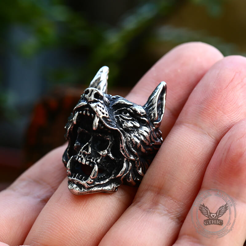 Anillo de calavera de acero inoxidable de Wolf Warrior
