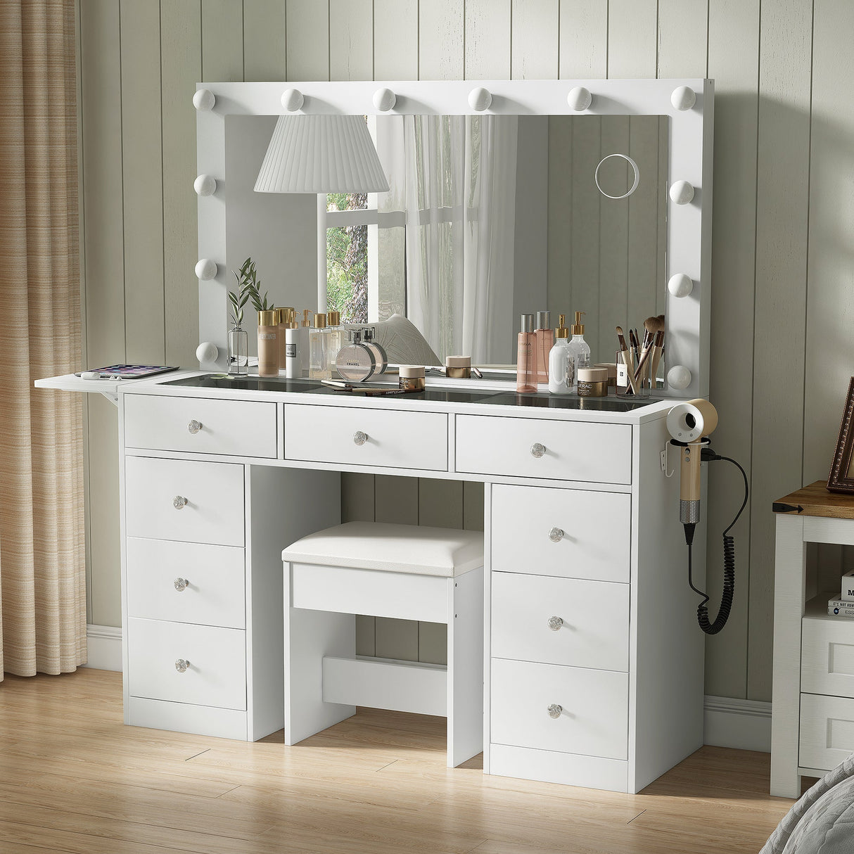 Yanosaku VD007 Bedroom Makeup Vanity desk with LED Mirror, 9 Drawers