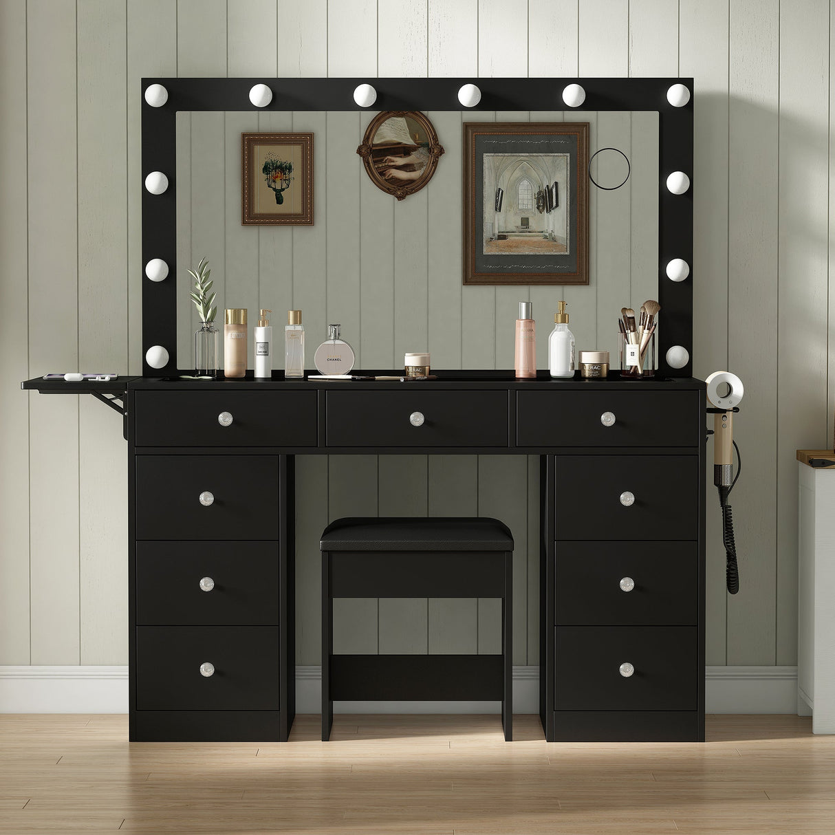 Yanosaku VD007 Bedroom Makeup Vanity desk with LED Mirror, 9 Drawers