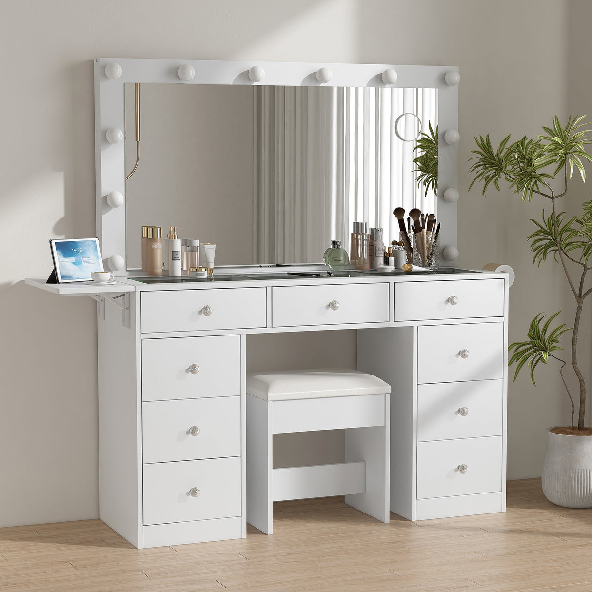 Yanosaku VD007 Bedroom Makeup Vanity desk with LED Mirror, 9 Drawers