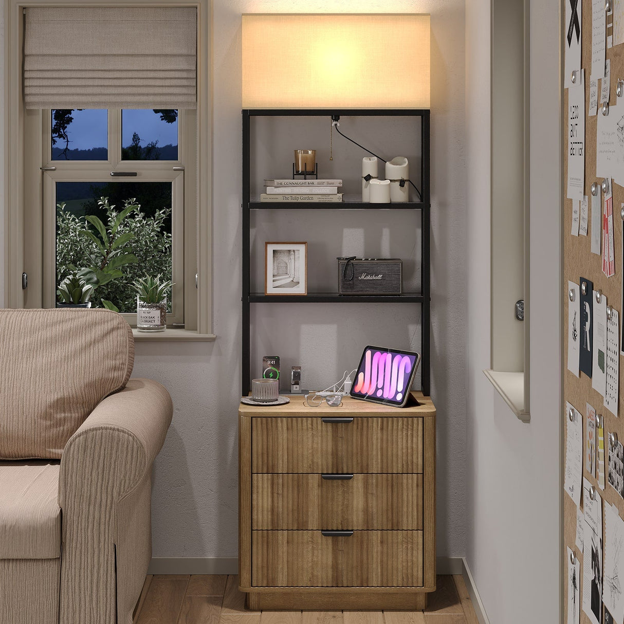 Yanosaku NS002 Nightstand Set of 2 with Charging Station, 3 Drawers