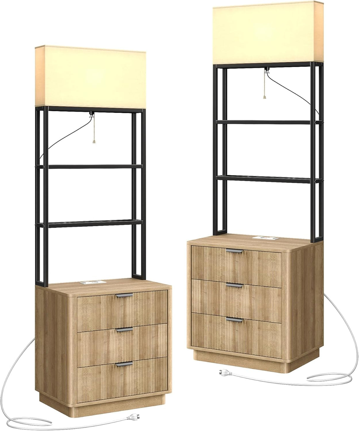 Yanosaku NS002 Nightstand Set of 2 with Charging Station, 3 Drawers