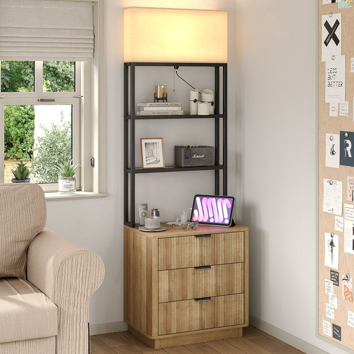 Yanosaku NS002 Nightstand Set of 2 with Charging Station, 3 Drawers