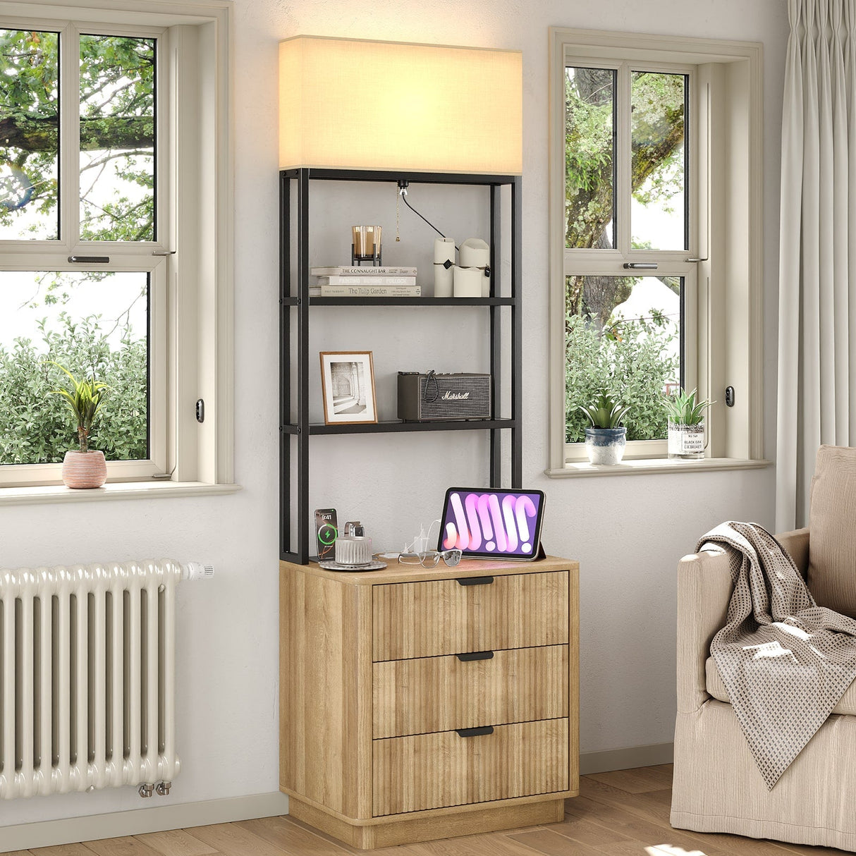 Yanosaku NS002 Nightstand Set of 2 with Charging Station, 3 Drawers