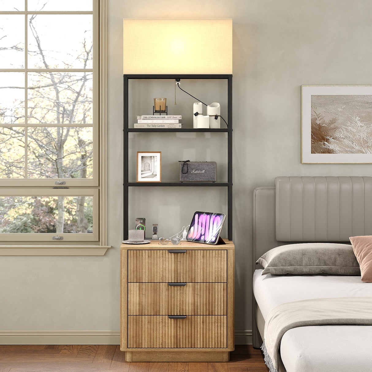 Yanosaku NS002 Nightstand Set of 2 with Charging Station, 3 Drawers