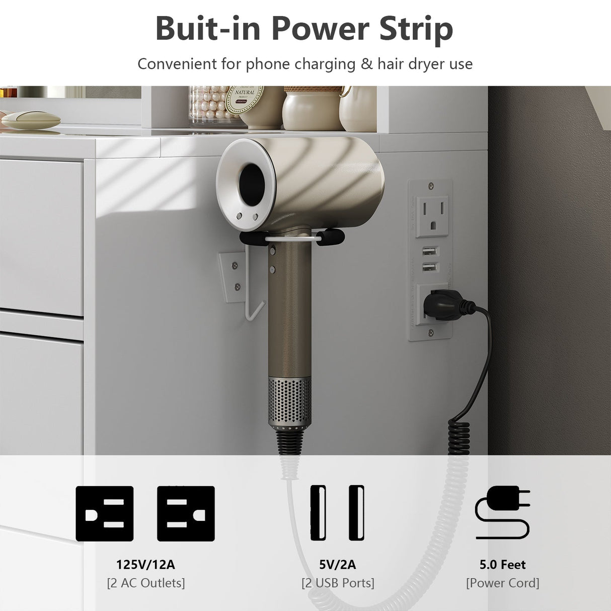 Yanosaku VD012 Bedroom Makeup Vanity desk with LED Mirror, 12 Drawers