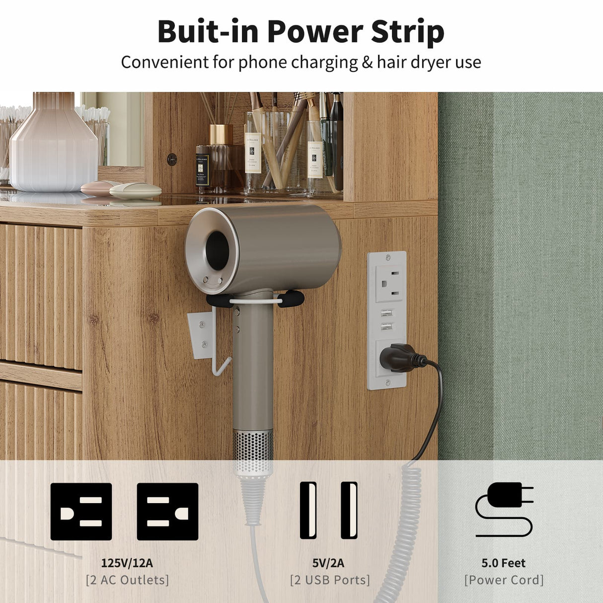 Yanosaku VD013 Bedroom Makeup Vanity desk with LED Mirror, 7 Drawers