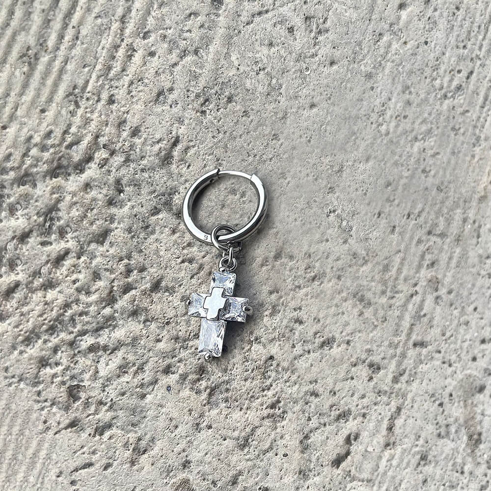 Pendientes colgantes de acero inoxidable con cruz de circonita
