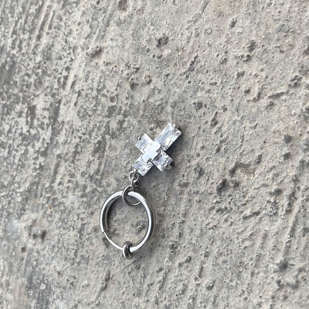 Pendientes colgantes de acero inoxidable con cruz de circonita