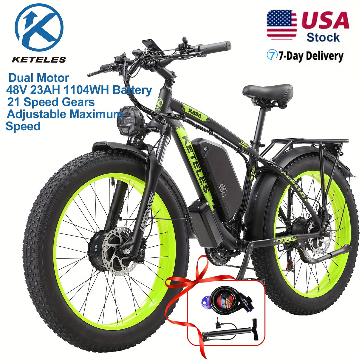 Vélo électrique pour adulte Kettles 740 W | Vélo électrique avec pneus de 26 pouces, VTT à double moteur pour trajets domicile-travail et tout-terrain, avec batterie amovible 48 V 23 Ah, jusqu'à 80 km à 31,3 km/h