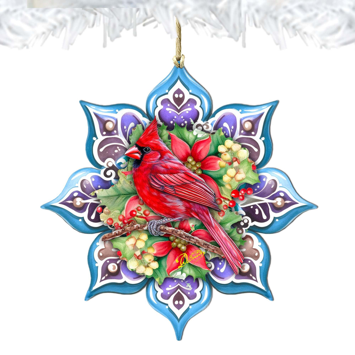 Cardinal Snowflake Wooden Ornaments by G. Debrekht - Nature Wildlife Decor - 8688411