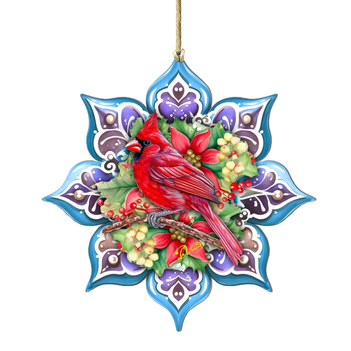 Cardinal Snowflake Wooden Ornaments by G. Debrekht - Nature Wildlife Decor - 8688411
