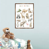 Wild Animals Kids Room Decor - Montessori Wooden Poster - Homeschool I Educational Poster - Classroom Decor - Playroom Art - 310219