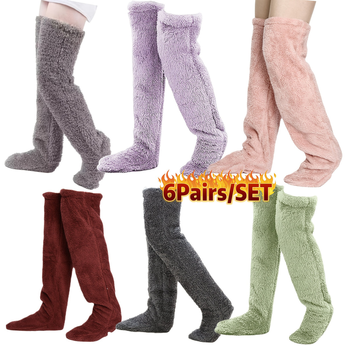 Calcetines afelpados hasta el muslo para parejas: medias de punto cálidas y duraderas por encima de la rodilla, de fácil cuidado.