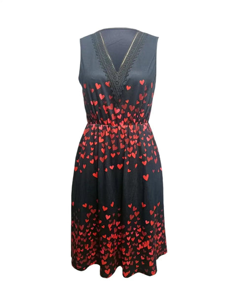 Ladies' V-neck Heart-shaped Printed Casual Off Shoulder Dress - Lootquake