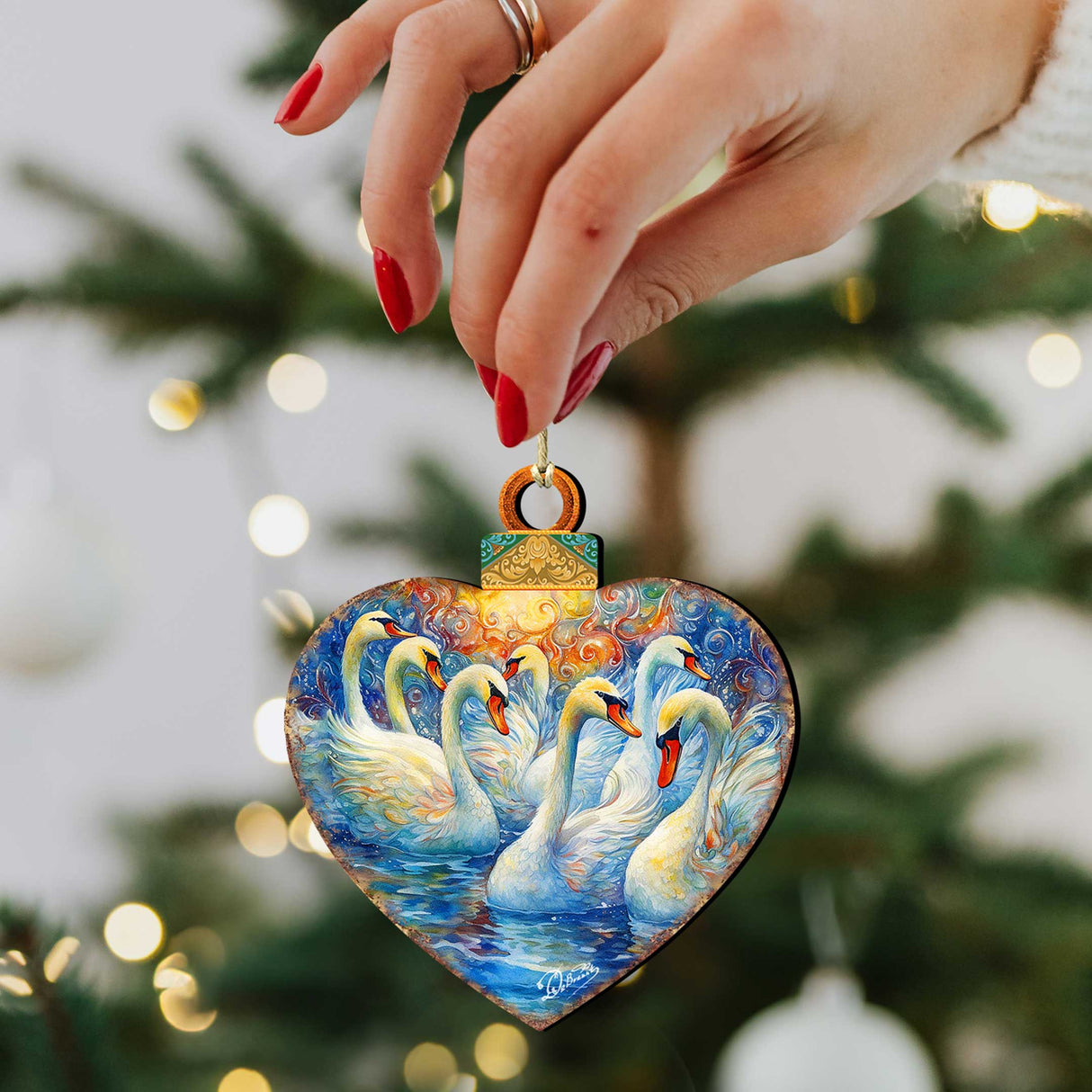 Juego de 12 adornos de madera "Doce Días de Navidad" de G. DeBrekht - Decoración navideña "Doce Días de Navidad" - 8610102-S12