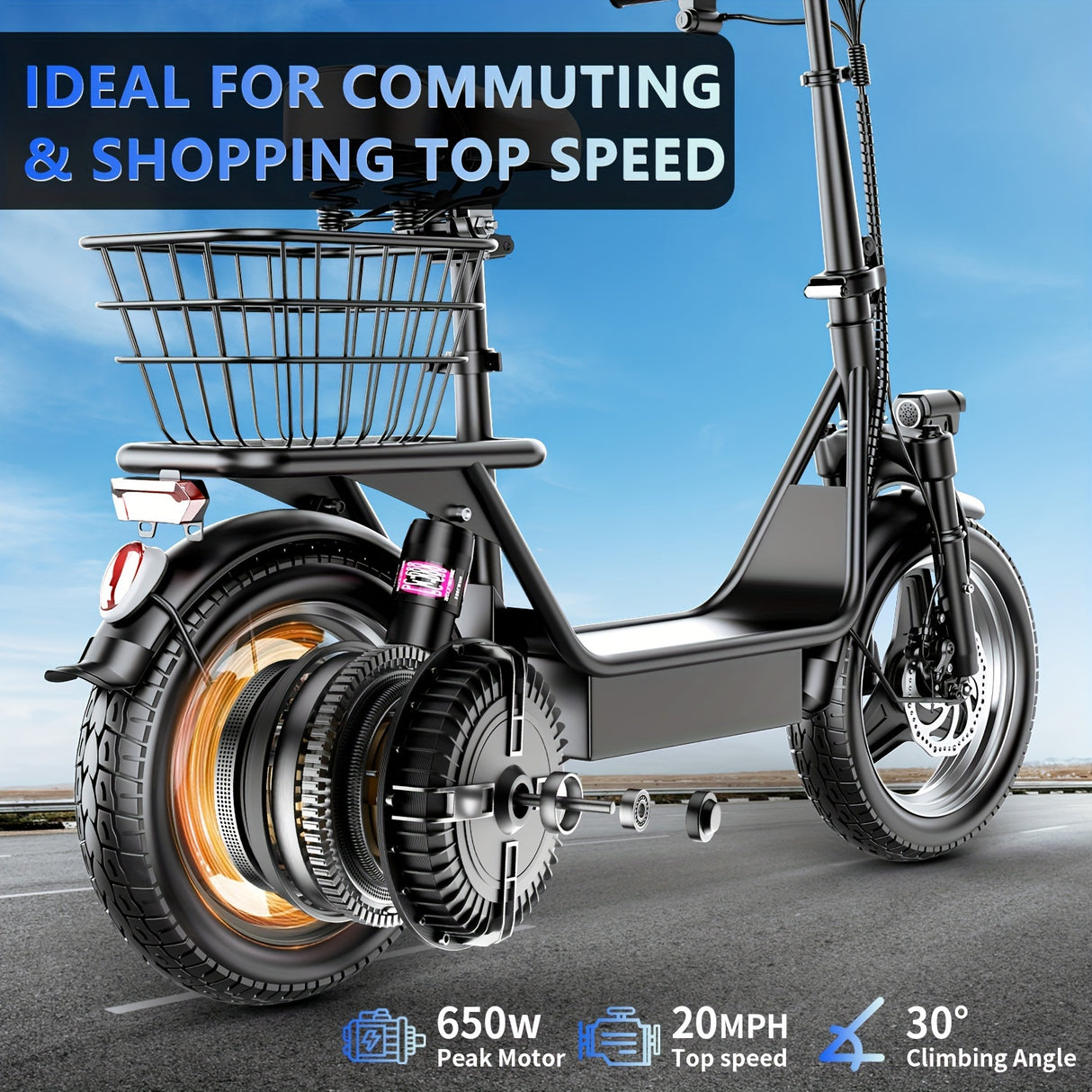 1 Black Carbon Steel Electric Scooter with Intelligent Display, 500W Motor, 14" Tires, 36V 13AH Removable Battery, 35 Miles Range, Foldable Design, Dual Suspension, Rear Brake for Adults - Perfect for Urban Commuting and Holi