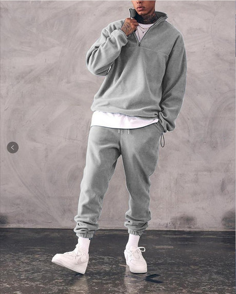 Casual Stand Collar Thickened Long-sleeved T-shirt Loose-fitting  Pullover Men's Suit - Lootquake